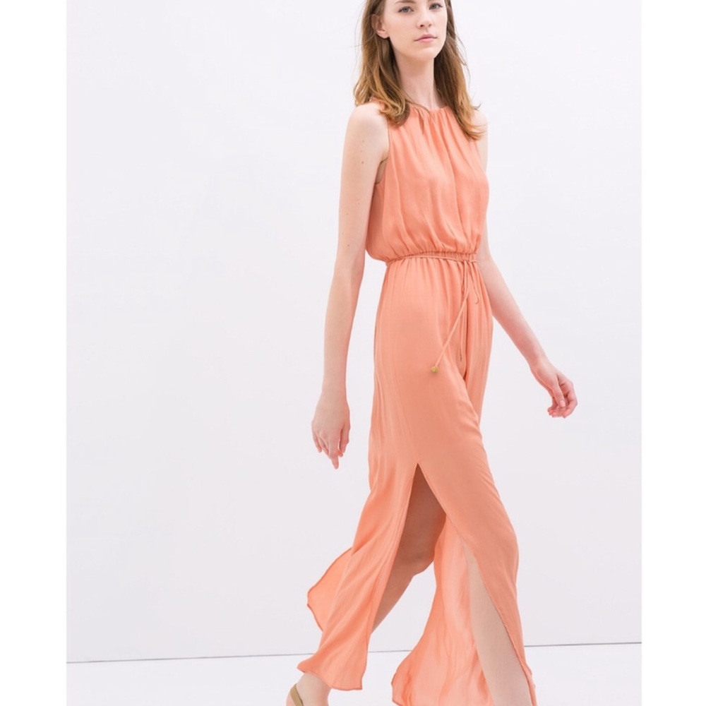 ZARA Peach Basic Casual Maxi Dress S